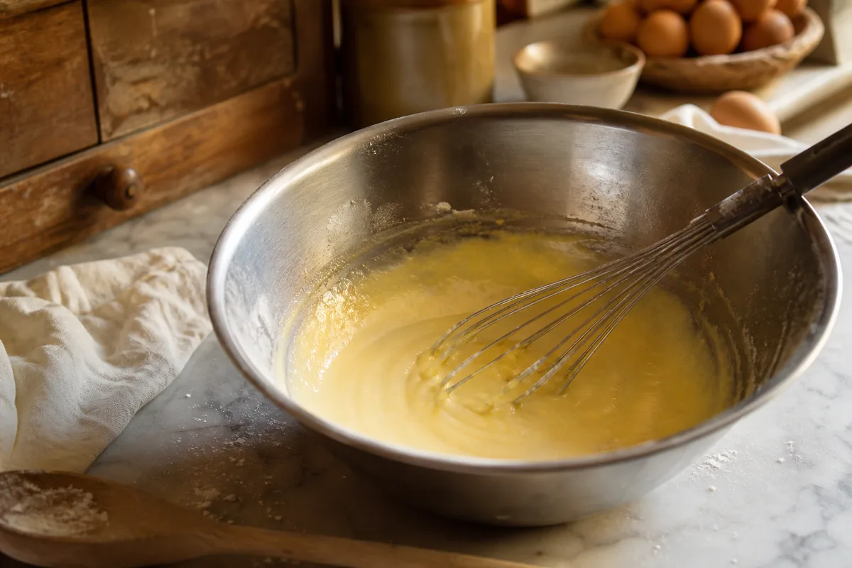 Jaunes d&rsquo;œufs blanchis au sucre et à la fécule dans un cul-de-poule