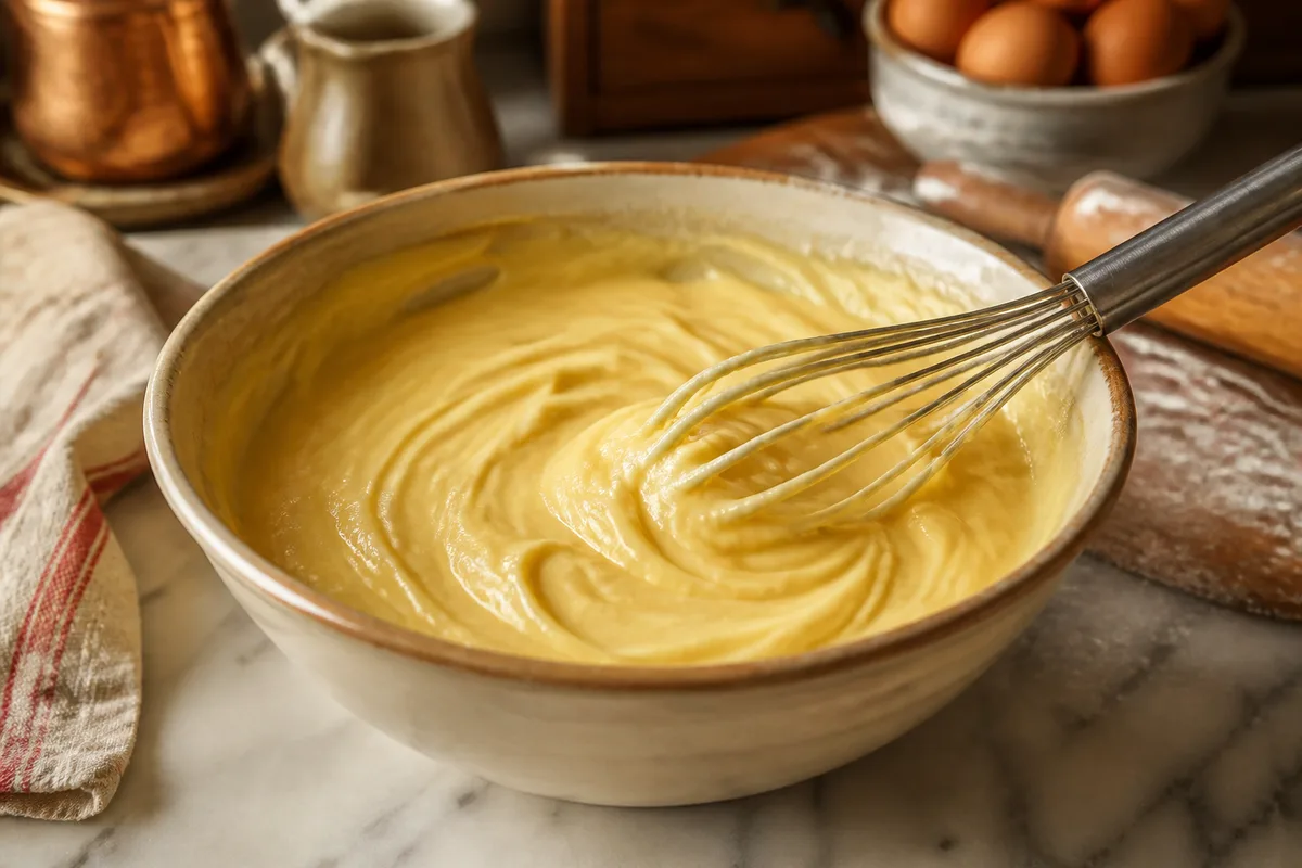Crème pâtissière lissée au fouet, texture brillante et nappante